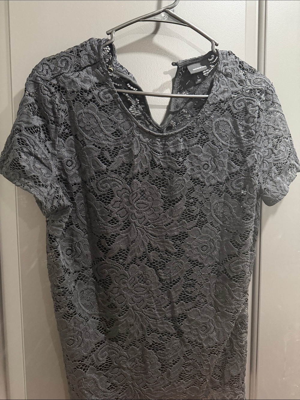 Who What Wear Black Floral Lace Short-Sleeve Top